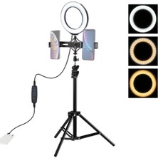 Puluz 1.1m Çift Telefon Tutucu 6.2cm LED Işık Stand Youtubercanlı Yayın Selfie Tiktok MAKEUP-(5775)