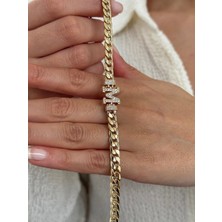 Taşlı Gurmet Harf 14 Ayar Altın Bileklik