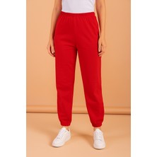 Kadın Nar Çiçeği Eşofman Altı Kompak Kumaş