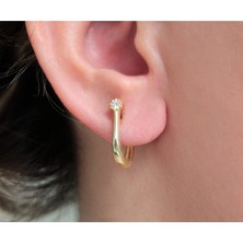 Küçük Zirkon Taşlı Gold Halka Küpe