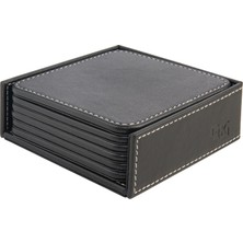 Bardak Altlığı,6’lı Set,masaüstü Kare Cup Coaster,vegan Suni DERI,11X11 Cm.,siyah