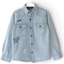 Cepli Destroy Detaylı Baskılı Erkek Çocuk Denim Gömlek Erkek Çocuk Kot Gömlek 001-0002097