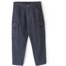 Kargo Cep Erkek Çocuk Kanvas Pantolon Lacivert Renk Erkek Çocuk Keten Panolon 001-0002081