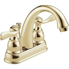 Faucet Windemere Centerset Banyo Bataryası, Altın Banyo Lavabo Bataryası, 2 Saplı Banyo Bataryası, Metal Tahliye Montajı, Parlak Pirinç B2596LF-PB