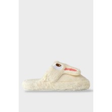 Kadın Kışlıktavşan Figürlü Kaydırmaz Taban Ev Terliği Panduf Beyaz