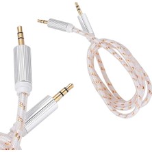 3.5mm Erkek-Erkek Stereo 1 Metre Kutulu Altın Örgülü Aux Kablo, Jack Ses Kablosu, Yüksek Kaliteli Ses Iletimi