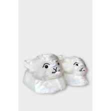 Kadın Sevimli Kedi Figürlü Peluş Panduf Gri