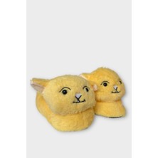 Kadın Sevimli Kedi Figürlü Peluş Panduf Sarı