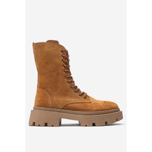 Dericlub Kadın Kalın Taban Bot Gerçek Nubuk Deri Zy 1558 Süet Taba