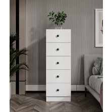 %100 Mdf  5 Çekmece Şifonyer Soft Beyaz Teleskopik Ray Kurulum Animasyonu 132X45X40 cm