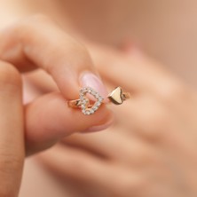925  Ayar  Rose  Kaplama  Zirkon  Taşlı  Çift  Kalpli  Gümüş  Yüzük