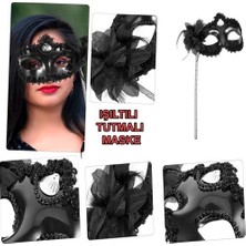 Siyah Işıltılı Tutmalı Fotoğraf Çekimi Maskesi