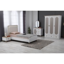 Doressa Mario Genç Odası Takımı Ekru Renk Yonga Levha Malzemeden Modern Tasarım 5 Parça