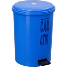 Omnipazar SY-4219 Mavi Cam Atık Kovası Pedallı Yuvarlak Iç Kovalı 40 Lt