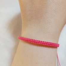 Crystal Atelier Şeker Pembe Makrome Bileklik - Sörfçü Bileklik - Unisex El Yapımı Makrome Asansörlü Ayarlanabilir Hediyelik - Ip Bileklik - Makrome Bileklik - Örgü Bileklik - Şeker Pembe Bileklik