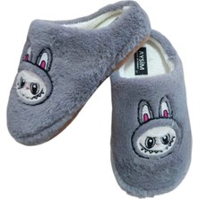 Labubu Gri Ev Terliği Genç Kışlık Ev Terliği