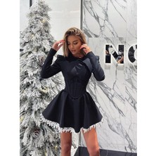 Constance Omuz Vatka & Güpür Detaylı Elbise