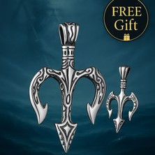 Erkek Çelik Kolye | Poseidon Trident Mitoloji Kolye Yanında Hediye Küçük Kolye