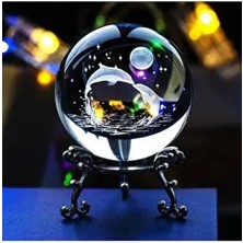 Hediyesahibi Dekoratif Metal Ayaklı Sevimli Balinalar Tasarımlı 3D Cam Küre 6cm