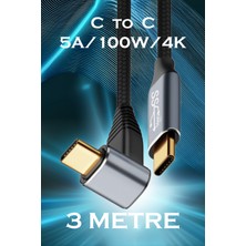 Judas C24 Type-C To C 90 Derece 5A/100W/10GBPS Şarj Data ve 4K Görüntü Aktarım Kablosu -3mt