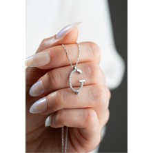 925 Ayar Gümüş Rodyum Kaplama Ç Harfi Kadın Kolye