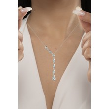 925 Ayar Gümüş Sıralı Damla Taşlı Aquamarin Kolye