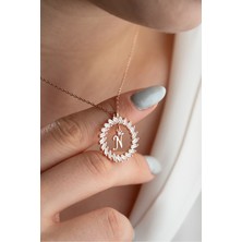 925 Ayar Gümüş Rose Kaplama Baget Taşlı Halka Model N Harfi Kolye