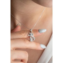 925 Ayar Gümüş Rodyum Kaplama Kedi Kolye