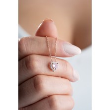925 Ayar Gümüş Kalp Model Pembe Taşlı Kolye