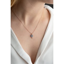 925 Ayar Gümüş Rose Kaplama 4 Yapraklı Mistik Topaz Yonca Kolye