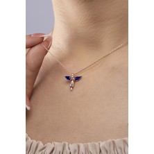 925 Ayar Gümüş Lacivert Kanatlı Melek Model Kadın Kolye