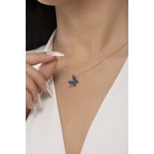 925 Ayar Gümüş Zikron Taşlı Kelebek Model Kadın Kolye