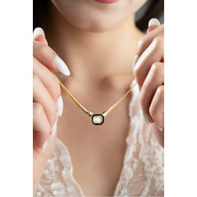 925 Ayar Gümüş Gold Kaplama Hasır Zincirli Ortası Tektaş Kolye