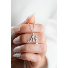 925 Ayar Gümüş Rodyum Kaplama M Harfi Kadın Kolye