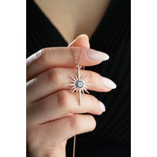 925 Ayar Gümüş Rose Kaplama Sirius Yıldızı Nazar Detaylı Kolye