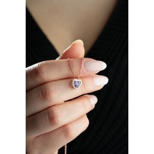 925 Ayar Gümüş Rose Kaplama Kalp Model Kolye