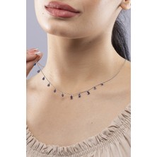 925 Ayar Gümüş Mavi Damla Model Kadın Kolye