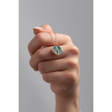 925 Ayar Gümüş Açılır Kapanır Mıknatıslı Yeşil Mineli Yonca Kolye