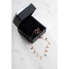 925 Ayar Gümüş Işıklı Kutuda Sıralı Damla Mix Taşlı Kadın Gümüş Kolye