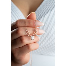 925 Ayar Gümüş Rose Kaplama Geyik Başı Beyaz Taşlı Kolye