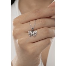 925 Ayar Gümüş Kelebek Model Kadın Kolye