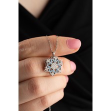 925 Ayar Gümüş Kar Tanesi Dönen Model Kadın Kolye