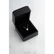 925 Ayar Işıklı Kutuda Gümüş Rodyum Kaplama Minimal Pembe Taşlı Kalp Kolye