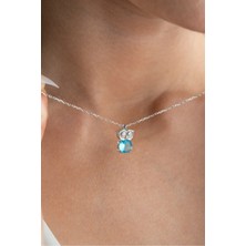 925 Ayar Gümüş Rodyum Kaplama Aquamarin Taşlı Baykuş Kolye