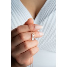 925 Ayar Gümüş Rose Kaplama Beyaz Taşlı Kedi Kolye