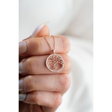 925 Ayar Gümüş Hayat Ağacı Rose Kaplama Kolye