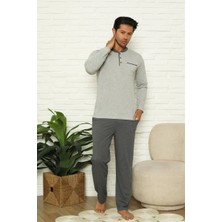 Erkek 3 Düğmeli Çizgi Desenli %100 Pamuk Uzun Manşetli Kol Cepli Pijama Takımı