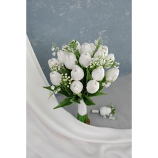 Islak Lale Romantik Beyaz Gelin Buketi