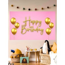 Pembe Temalı Özel Doğum Günü Afişi Arkafonu 60X100 Vinil Branda Pankart Doğum Günü Parti Seti Süsü