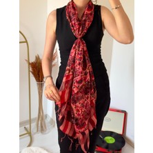 Bursa %100 Saf Ipek Kırmızı Çiçekli Şal